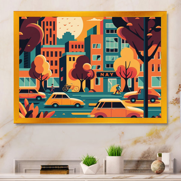 Corrigan Studio® Colorful Cityscape Cars II Cityscapes Canvas Wall